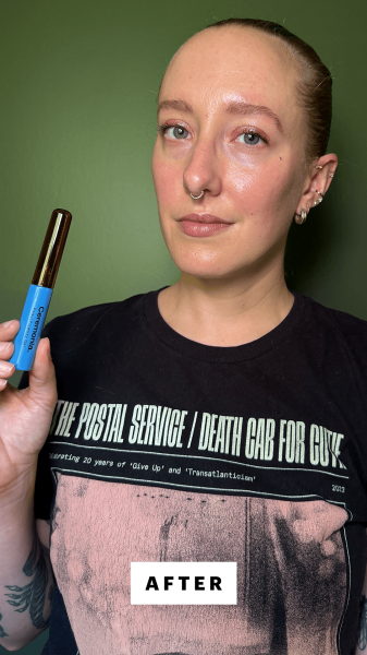 McGrath after applying the Ceremonia Pequi Flyaway Hair Styling Gel with Mascara
