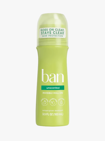 Ban Invisible Roll-on Antiperspirant in branded component on a light gray background