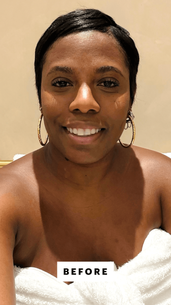 Allure creative director Amber Venerable before using the BabylissPro Nano Titanium UltraSleek Hair Straightener