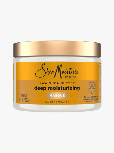 SheaMoisture Raw Shea Butter Deep Moisturizing Masque in branded tub component on a light gray background