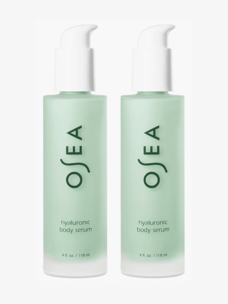Osea Hyaluronic Body Serum Duo in branded bottle components on a light gray background