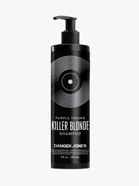 Danger Jones Killer Blonde Shampoo in branded component on a light gray background