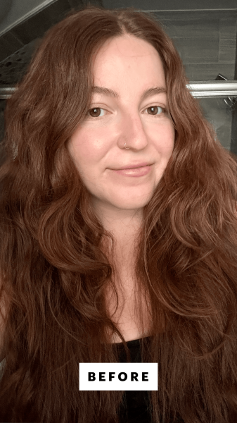 Gulino before using the Hot Tools 24K Gold Extended Barrel Curling Iron