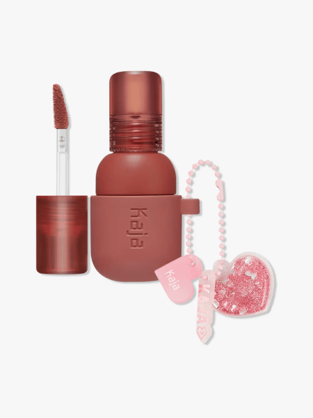 Kaja Jelly Charm Glazed Lip Stain & Blush with Keychain in multiple branded components on a light gray background