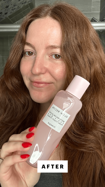 Gulino after applying the Glow Recipe Watermelon Glow PHA  BHA PoreTight Toner