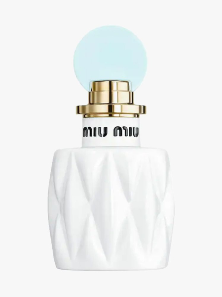 Miu Miu Fleur de Lait Eau de Parfum with Coconut Milk in branded component on a light gray background