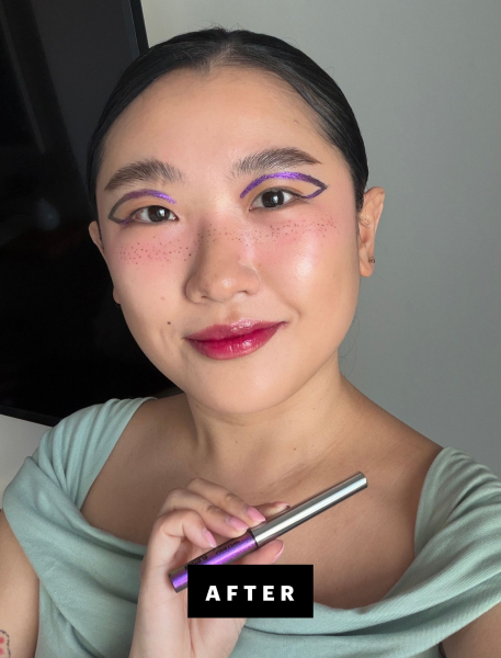 Sarah Han wearing graphic liquid liner