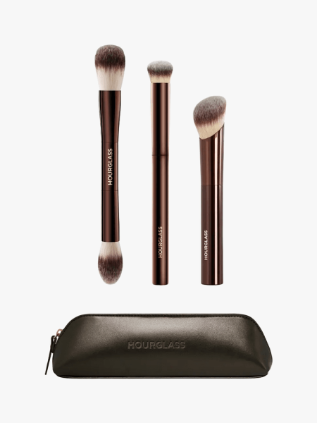 Hourglass Essentials Makeup Brush Set in multiple branded components on a light gray background