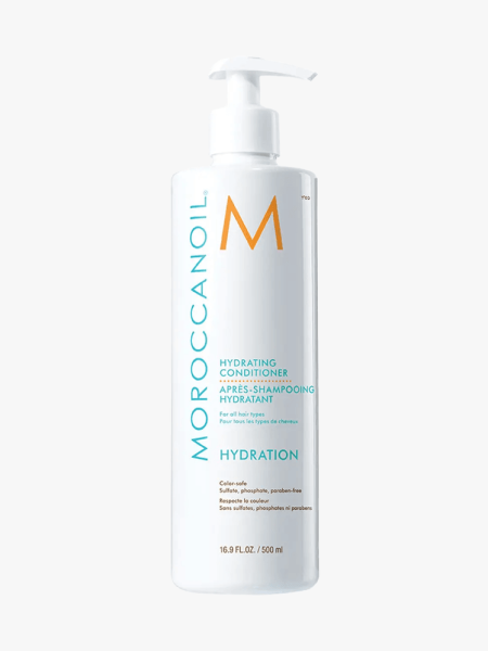Moroccanoil Hydrating Conditioner in branded component on a light gray background