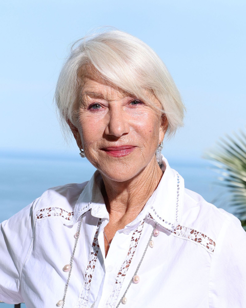 Helen Mirren wearing a white shirt