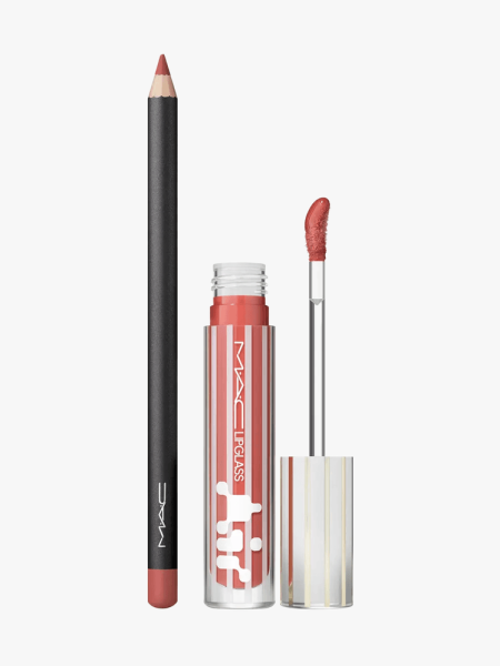MAC Glossy Comfort Lip Combo Kit in multiple branded components on a light gray background