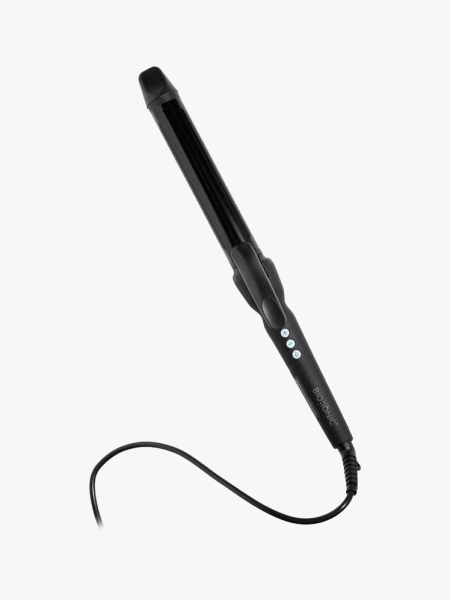 Bio Ionic Long Barrel Styler Curling Iron in branded component on a light gray background